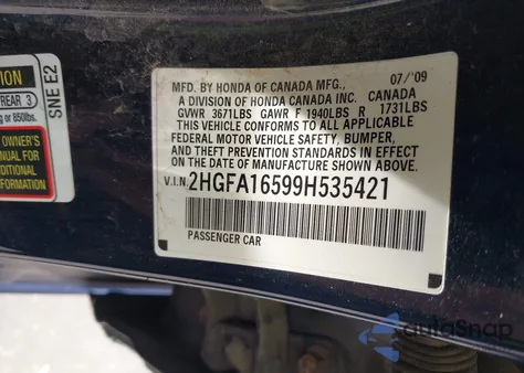 2009 Honda Civic Lx из США, поврежденный, VIN 2HGFA16599H535421